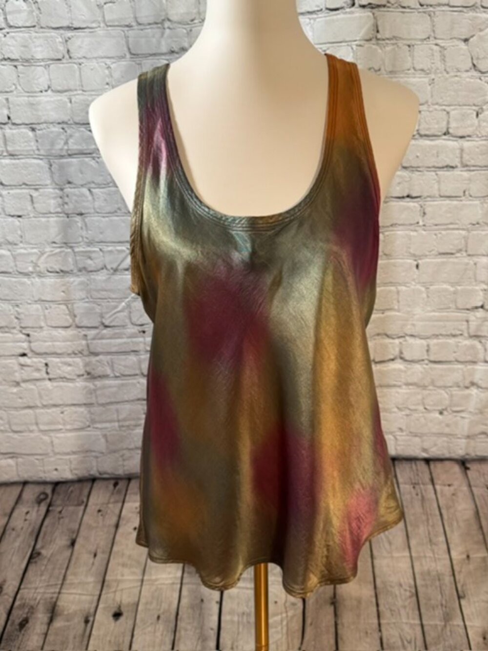 Nation LTD Lisette Metallic Tie Dye Satin Tank Top Size Large